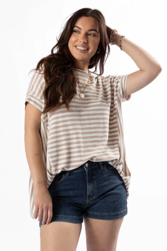 Had It All Beige and Ivory Oversized Stripe Tee sold by Pink Lily