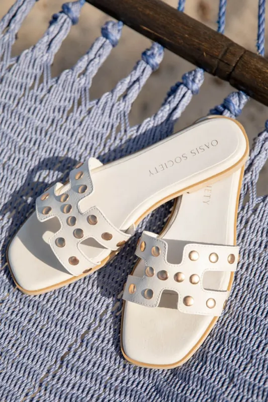 Hallie White Studded H Sandals FINAL SALE sold by Pink Lily