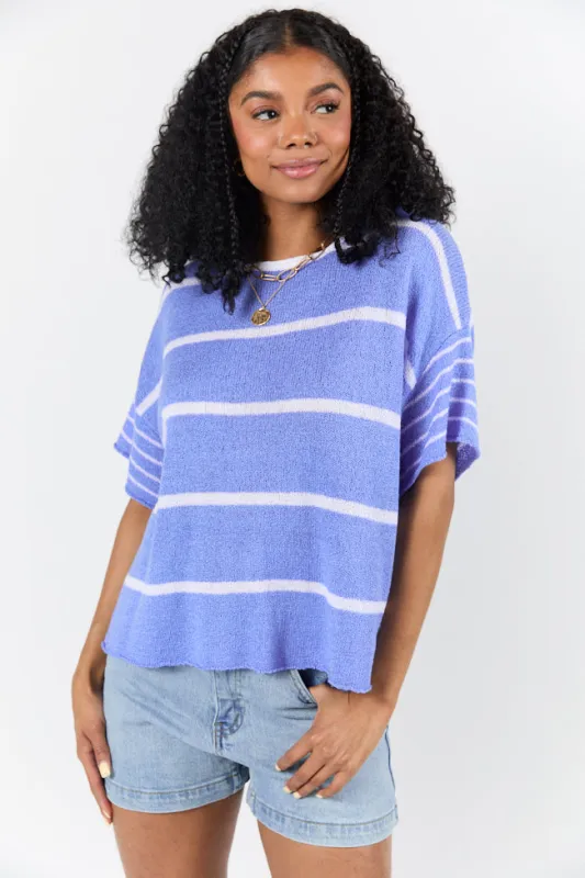 Wear It Well Blue And Ivory Striped Sweater T-Shirt SALE sold by Pink Lily