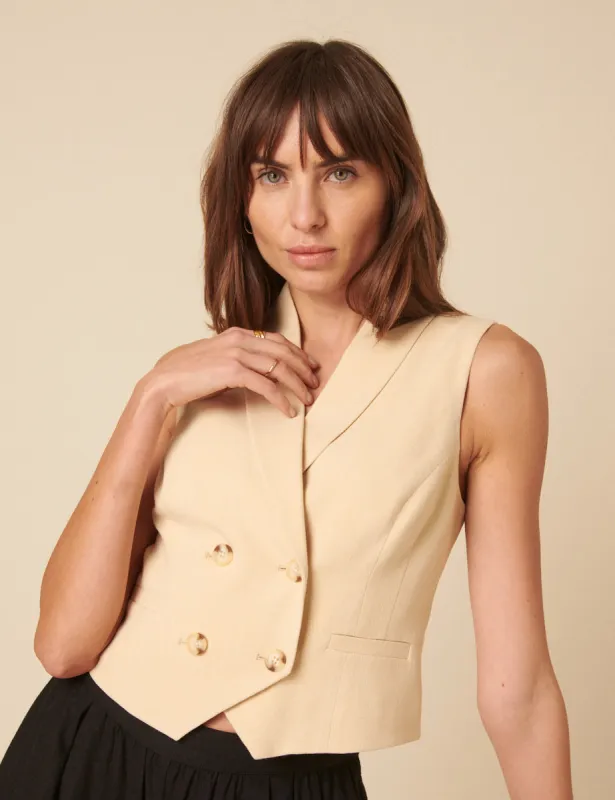 Cream Double Breasted Cropped Waistcoat sold by Nobody's Child