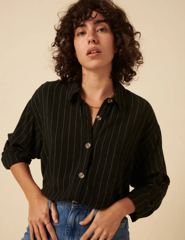 Black Pinstripe Oversized Shirt sold by Nobody's Child