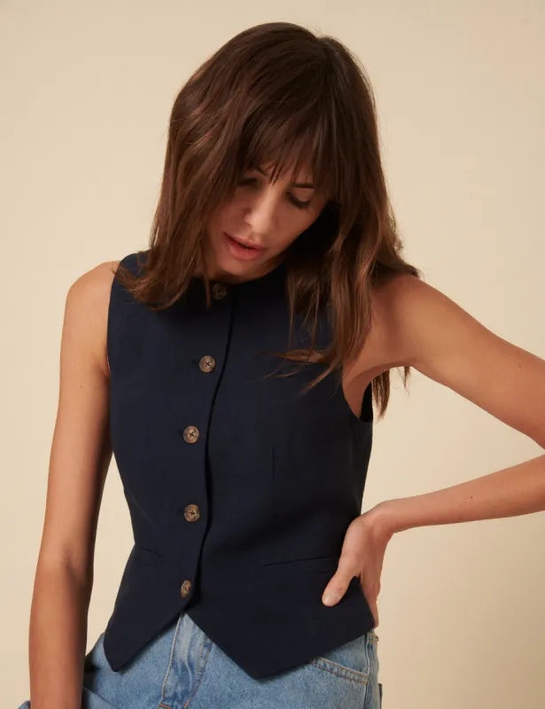 Navy Tailored Crew Neck Waistcoat sold by Nobody's Child