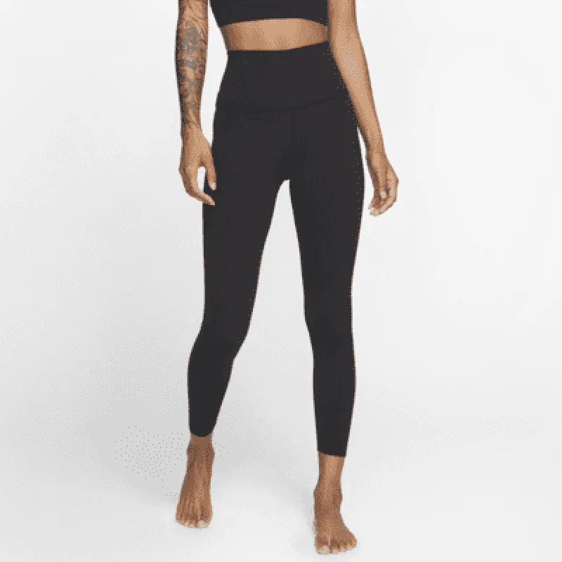 Women's Nike Yoga Dri-FIT Luxe High-Waisted 7/8 Infinalon Leggings in Black | CJ3801-010 sold by Nike