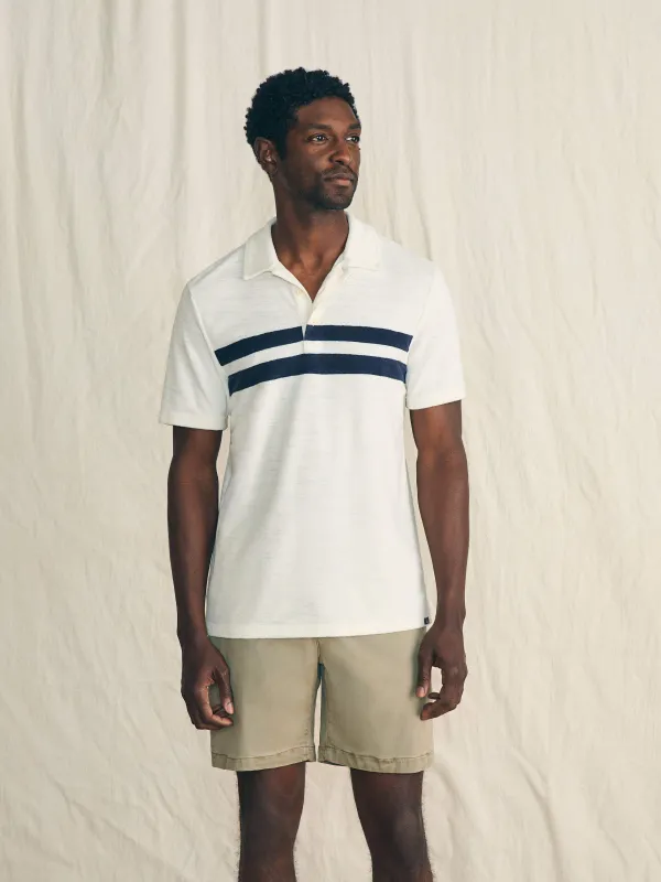 Cabana Towel Terry Surf Stripe Polo - Vintage White sold by Faherty