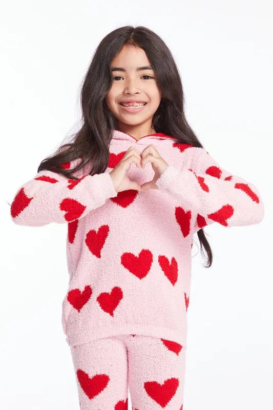 Sugar Heart Girls Semi Cropped Shirred Pullover Hoodie sold by Chaser