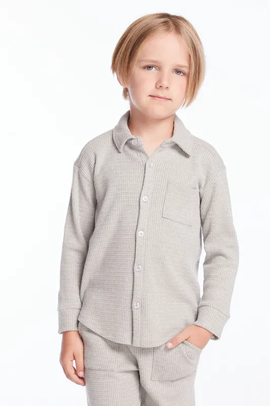 Boys Heather Grey Long Sleeve Button Down Collar Shirt sold by Chaser