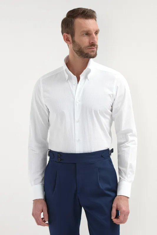 White seersucker button down shirt - Made In Italy sold by Pini Parma