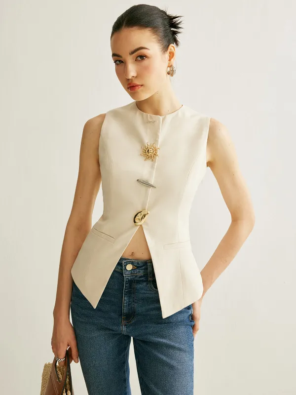 Metal Detail Split Vest sold by COMMENSE