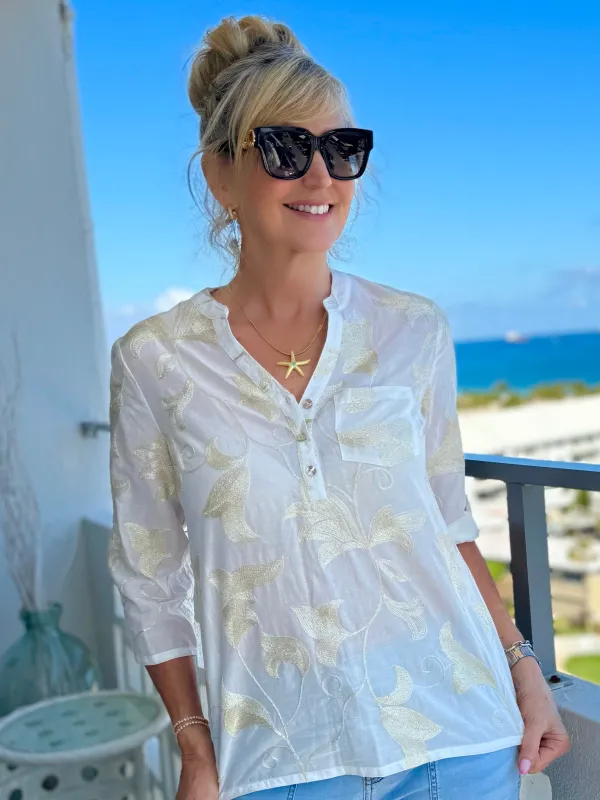 Gorgeous In Gold Detail Blouse | T765 sold by Artizan