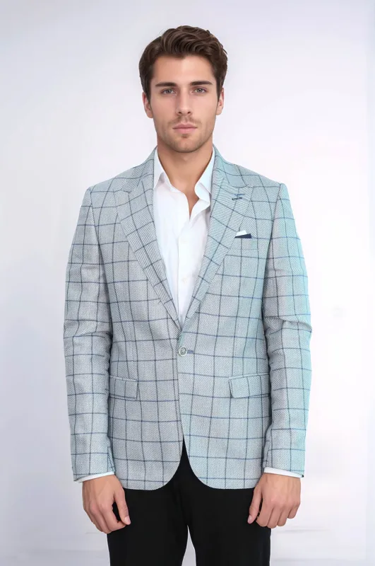 Single Button Pointed Collar Light Blue Blazer - Wessi sold by Wessi