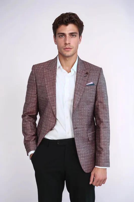Burgundy Linen Dot Patterned Jacket | Wessi sold by Wessi
