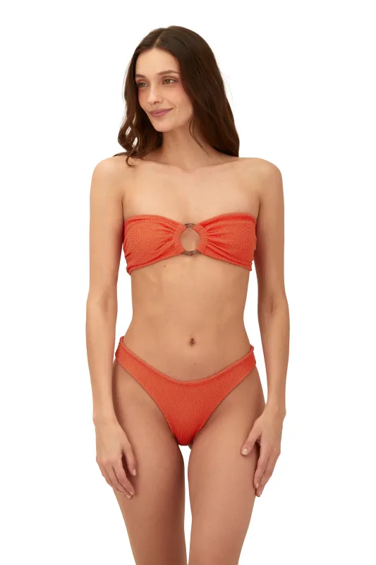 Textured Wave Brisa Tangerine Cast Bandeau Top sold by Malai Swimwear