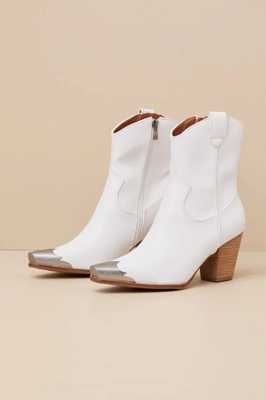 Naiya White Western Ankle Boots sold by Lulus