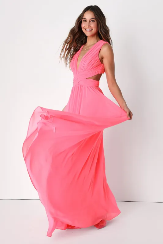 Vivid Imagination Neon Pink Cutout Maxi Dress sold by Lulus