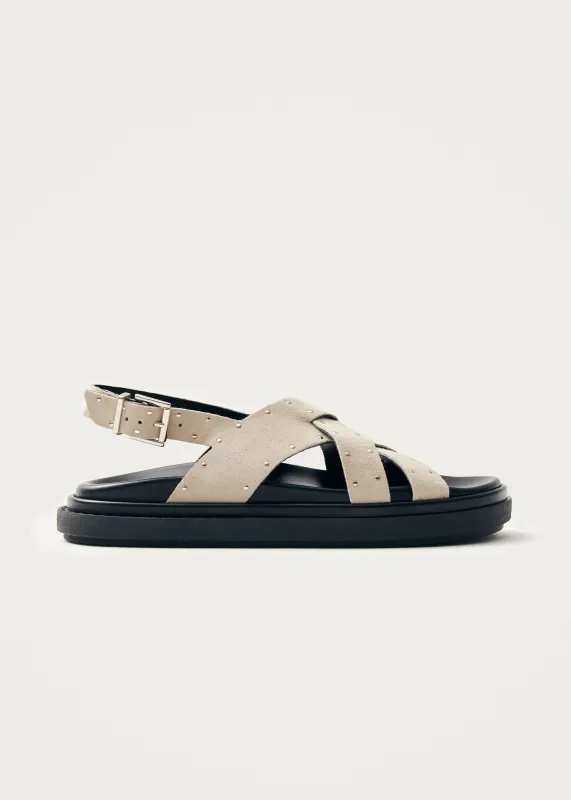 Trunca Suede Studs Beige Leather Sandals sold by Alohas