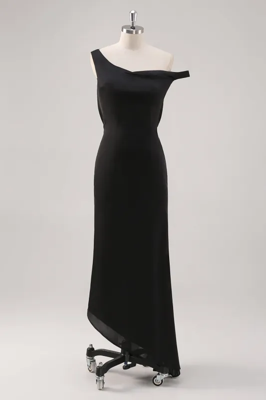 Black Cold Shoulder Sheath Asymmetrical Formal Dress sold by Zapaka