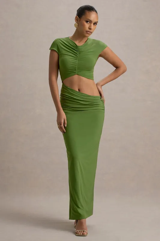 Pia | Green Short-Sleeve Maxi Dress With Cut-Out sold by Club L London