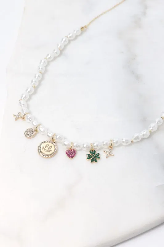 White Smiley Face Cham Necklace sold by Ally Fashion