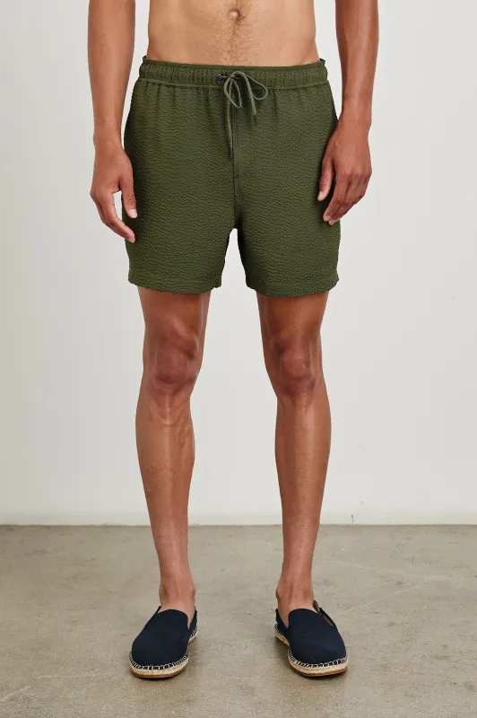 LA BREA SWIM SHORT - OLIVE SEERSUCKER sold by Rails