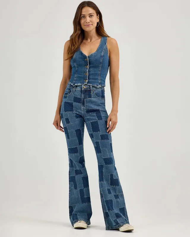 High Rise Patchwork Flare Jeans - Traveling Pant sold by ban.do