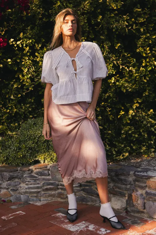 Beau Lace Trim Midi Skirt in Mauve - FINAL SALE sold by bohme