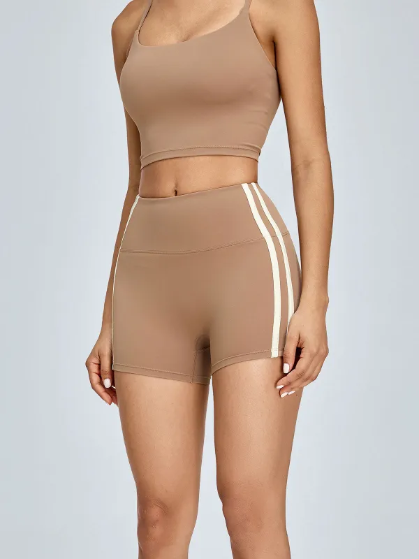 Brown Contrast Line Sports Shorts sold by BERLOOK