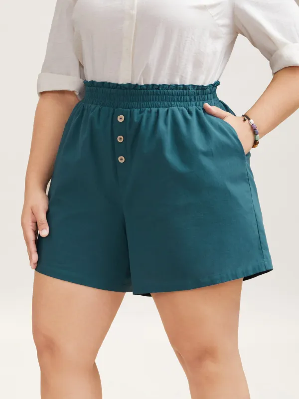 Smocked Waist Buckle Button Shorts sold by Bloomchic