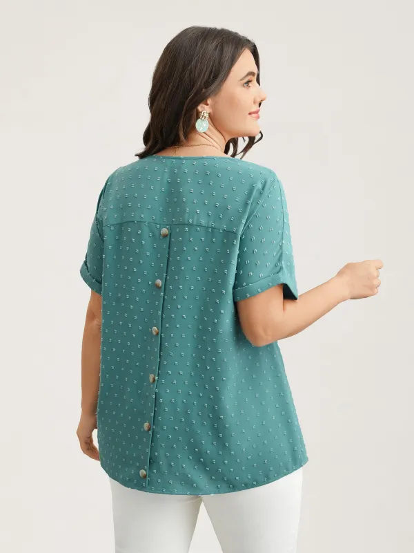 Back-Button Textured V-Neck Shirt sold by Bloomchic
