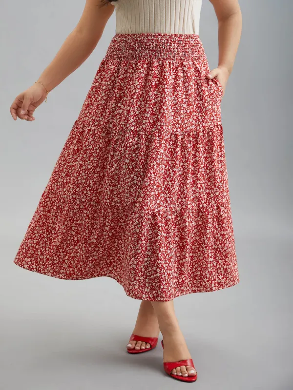 Romantic Floral Waist Shirred Midi Skirt sold by Bloomchic