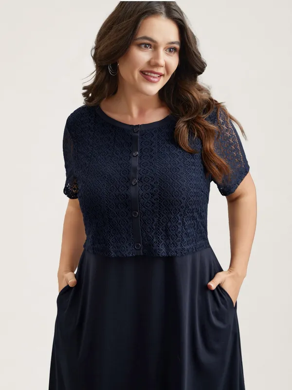 2-in-1 Spliced Button-Front Midi Dress sold by Bloomchic