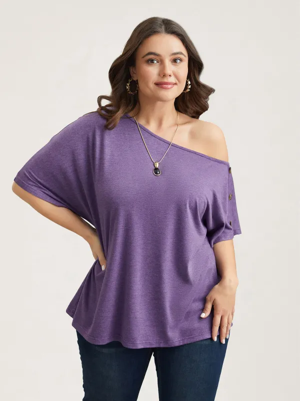 One-Shoulder Button Knit Top sold by Bloomchic