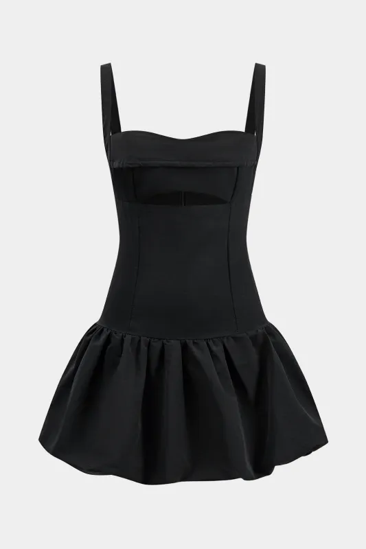 Plisseret udskåret lynlås puff hem slip mini kjole sold by Micas