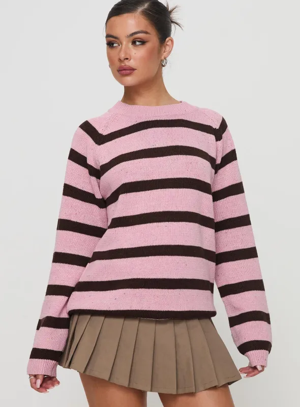 Jacquette Knit Sweater Pink / Brown sold by Princess Polly