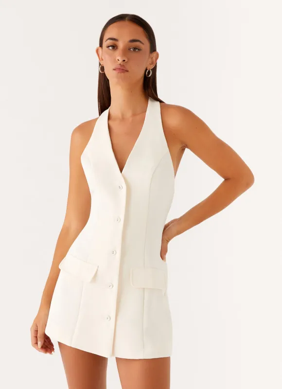 Mira Halter Neck Mini Dress - Ivory sold by Peppermayo