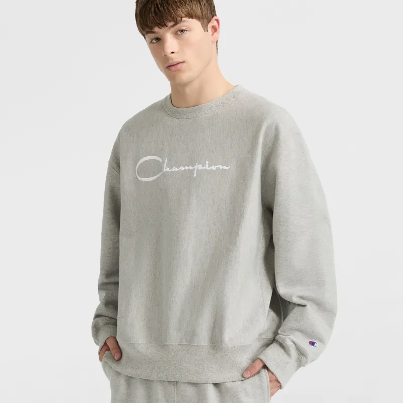 Reverse Weave Crewneck Sweatshirt, White Vintage Script Logo sold by Champion