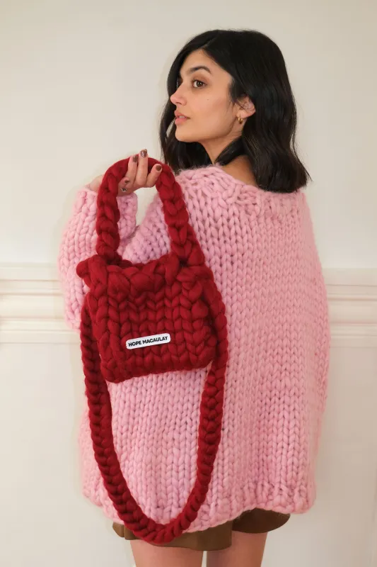 Burgundy Colossal Knit Crossbody Bag sold by Hope Macaulay