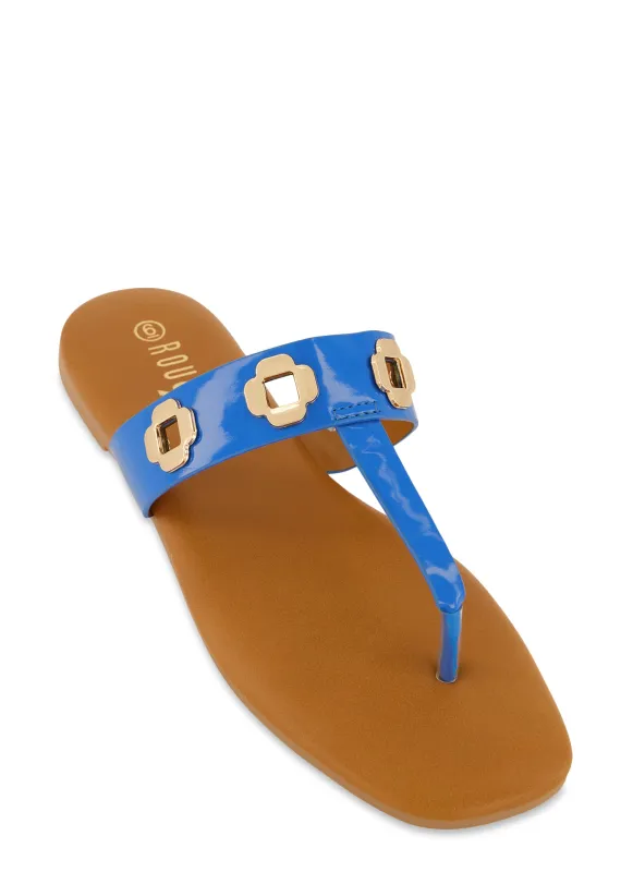 Geometric Metallic Eyelet Thong Slide Sandals sold by Rainbow
