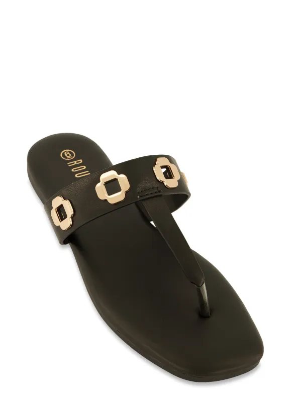 Geometric Metallic Eyelet Thong Slide Sandals sold by Rainbow