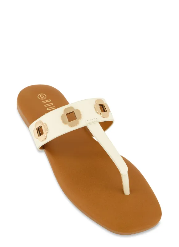 Geometric Metallic Eyelet Thong Slide Sandals sold by Rainbow