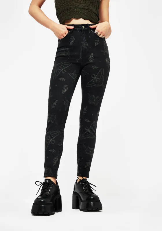 Callopistria Moth Print Denim Skinny Jeans sold by Disturbia