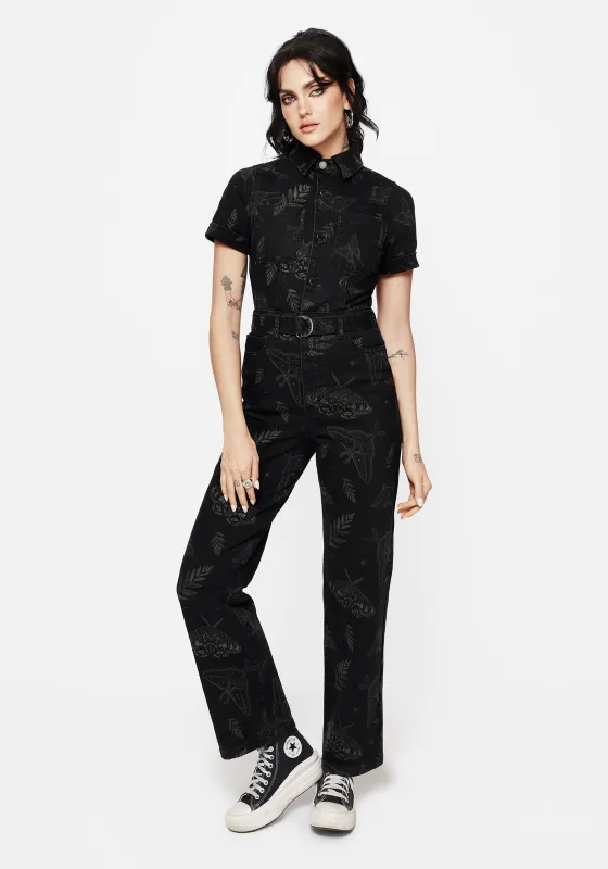 Callopistria Moth Print Denim Jumpsuit sold by Disturbia