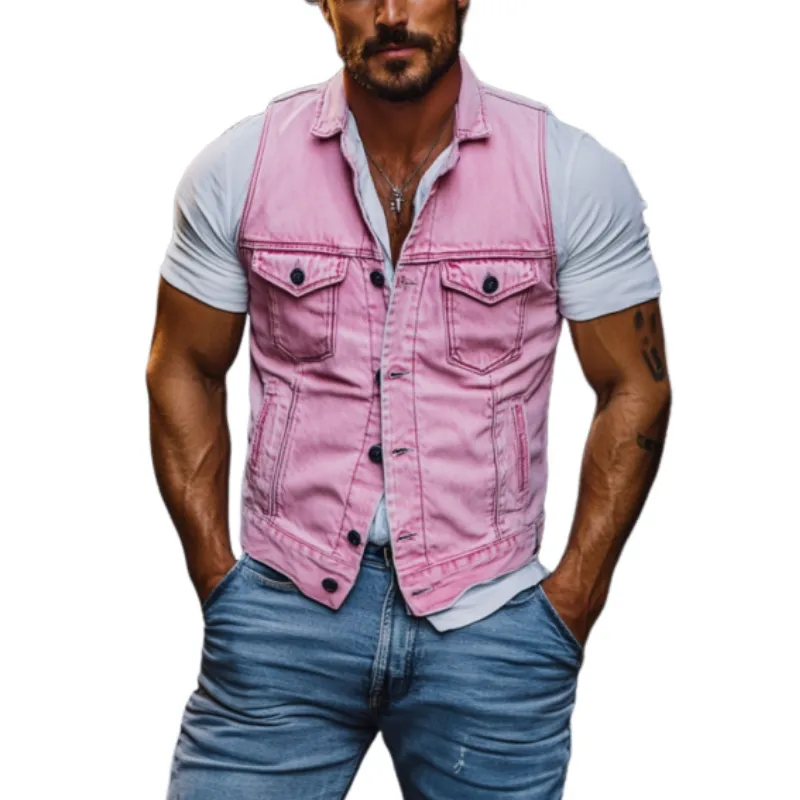 Men's Retro Classic Casual Slim Lapel Multi-Pocket Washed Denim Vest 79058591K sold by Manly