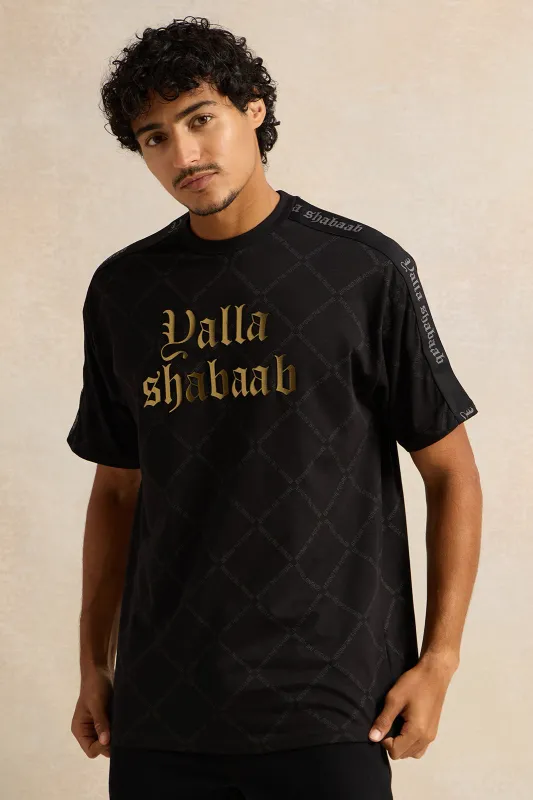 Men Black Yalla Shabab Print T-Shirt sold by Redtag