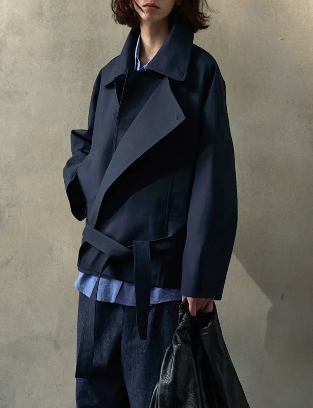 Navy Crop Trench Jacket sold by Pixie Market