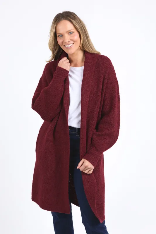 Elm Sylvie Longline Cardi Merlot sold by Shine On