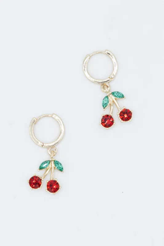 Cherry Huggie Earrings in Gold | QEA934-GDMLT sold by Glik’s