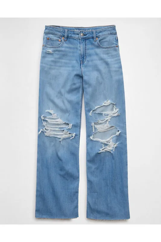 AE Dreamy Drape Stretch Ripped Low-Rise Baggy Wide-Leg Jean Women's Daylight Destroy 8 X-Short sold by American Eagle