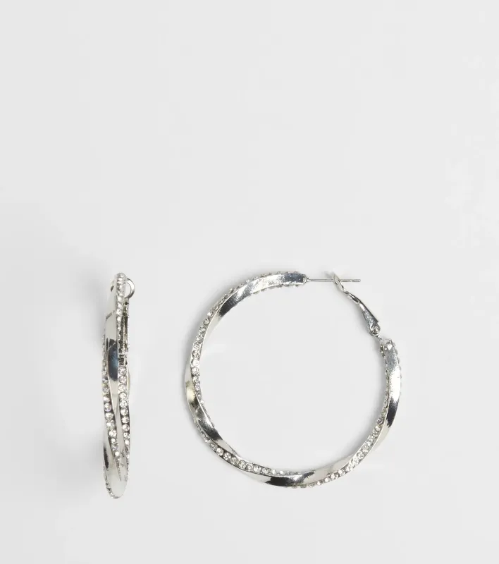 Glam With A Twist Rhinestone Hoop Earrings sold by Windsor
