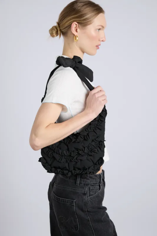 quinn slouchy bag in black sold by Damson Madder