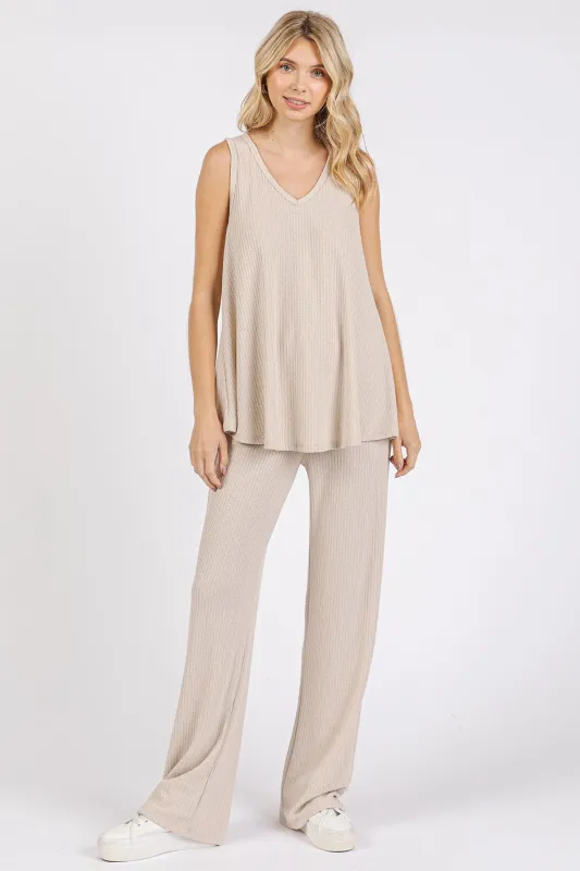Cream Rib Knit Tank and Pant Set sold by Pinkblush